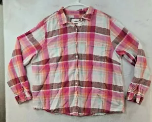 Sonoma Pink Plaid Long Sleeve Lightweight Button Up Shirt Womens XL - Picture 1 of 9