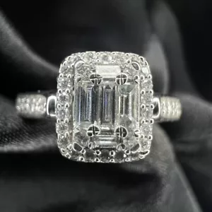 14K WHITE GOLD 0.45CTW BAGUETTE CLUSTER DIAMOND HALO RING (AD1002897) - Picture 1 of 6