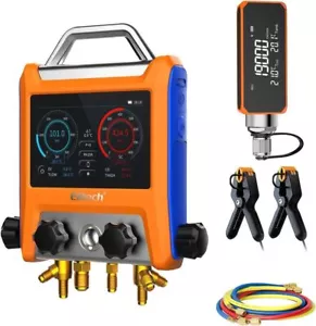 Elitech Digital 4 Valve Manifold Gauge w/Hoses Clamps & Vacuum Gauge, EMG-40VPro - Picture 1 of 12