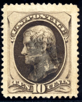 US 188 10c 1879 Thomas Jefferson soft paper secret mark black brown PF cert used - Image 1 of 3