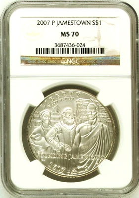 2007 P Jamestown Commemorative Silver Coin $1 NGC MS 70 MS70 - Image 1 of 2