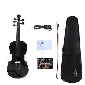4/4 5 String Electric Acoustic Violin Solid Maple Spruce Ebony Fittings Case,Bow - Bild 1 von 7
