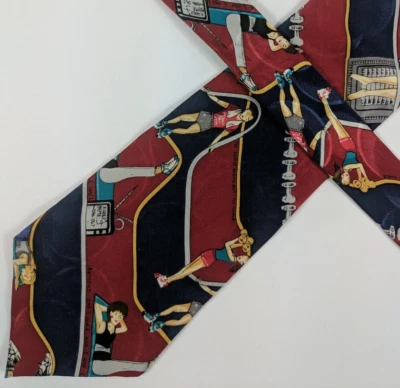 Vintage: Nicole Miller Mens Tie, Aerobics, Red w/ Blue Stripes, Original Art Foto 1 de 4