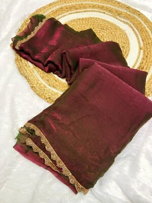 Indian Bollywood Party Wear Saree Pakistani Beautiful Designer Women Sari Blouse - Image 1 of 4