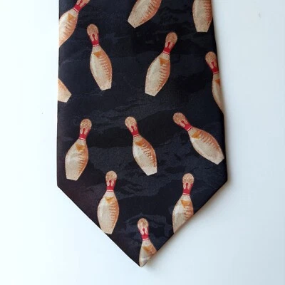 Corbata de hombre vintage A Rogers novedad boliche prendedor estampado negro 100 % poliéster Foto 1 de 4