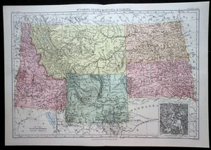 Original Victorian Wyoming, Idaho, Montana State Map (1889) Ex Britannica 9th Ed - Picture 1 of 4