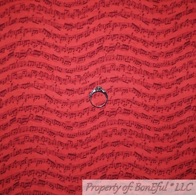 BonEful FABRIC FQ Cotton Quilt Red Note School Boy Girl Disney Music Instrument - Image 1 of 4