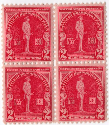 Scott #688 Battle of Braddock's Field George Washington Block of 4 Stamps - MNH - Image 1 of 2