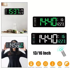 16" Large LED Digital Wall Clock Temperature Date Day Display Remote Control USB - Picture 1 of 14