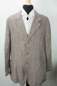 Brioni 100% Linen Light Gray Herringbone Patch Pocket Mens Jacket Coat Sz 46 - Picture 1 of 7