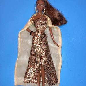 Barbie Doll African Diaspora ￼ Silk Animal Print & ￼Yellow Sheer Queen Attire ⭐️ - Picture 1 of 5
