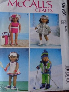 CRAFT 18" DOLL CLOTHES SEW PATTERNS MCCALL'S 6938 SWIMSUIT SKI TENNIS 4 OUTFITS - Picture 1 of 2