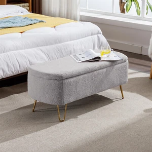 39" Modern Storage Bench Faux Fur Upholstered Ottoman for End of Bed Footstool - Picture 1 of 66