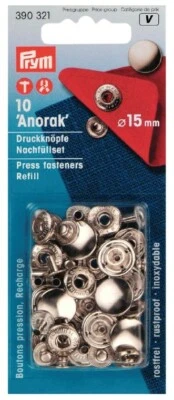 PRYM 'ANORAK' ANTIQUE SILVER PRESS FASTENERS REFILL 15MM- 390 321, FREE P&P