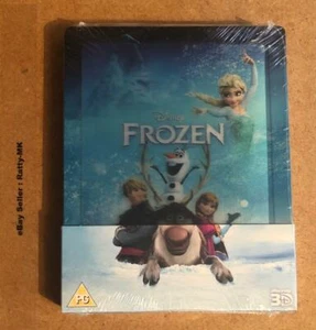 DISNEY'S FROZEN - UK EXCLUSIVE 3D + 2D LENTICULAR BLU RAY STEELBOOK - NEW - Picture 1 of 3