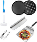 Pizza Making Kit (8 Pc Set) with 12 Inch round Pizza Pan, Pan Whit Holes, 14 Inc