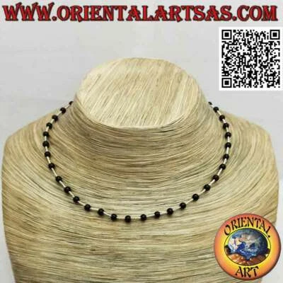 Collana girocollo di perline di onice e di argento 925 ‰ infilate - Immagine 1 di 2