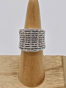 Premier Designs PIXIE Ring US Size 6.5 Silver Bamboo Aurora Borealis Crystals - Picture 1 of 8