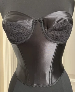 MAIDENFORM RENDEZVOUS BLACK STRAPLESS LACEY U/W CUPS LONGLINE LOW BACK BRA 34C - Picture 1 of 10