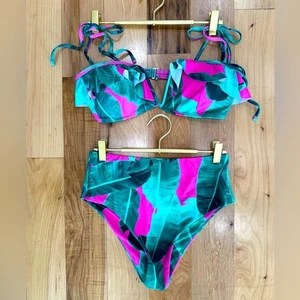 Buddy Love Bikini-Set groß rosa und grün tropischer Blätterdruck - 1x getragen T11 - Bild 1 von 10