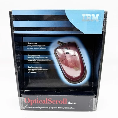 New In Box IBM 31P8202 Optical Navigator Mouse, Vintage PC Accessories Maroon - Image 1 of 3