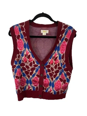 Chaleco Suéter Rojo Maeve Anthropologie Para Mujer Talla Grande Floral Con Botones Foto 1 de 4