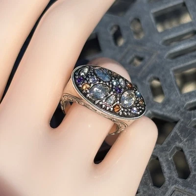 Brighton Crystal Voyage 施华洛世奇鸡尾酒戒指 尺寸 7.75 镀银 二手状况完好 — 第 1/4 张图片