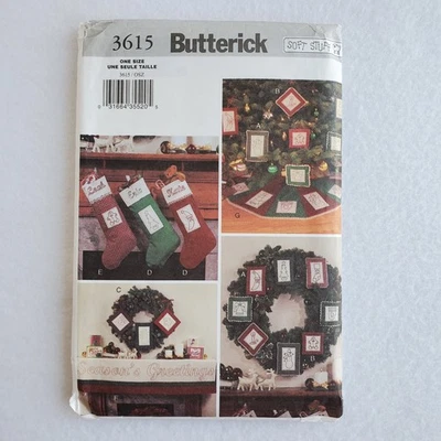 Butterick UNCUT sewing pattern 3615 Christmas tree skirt Stockings Ornaments - Image 1 of 2