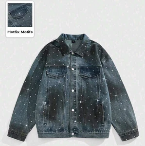 Neu Herren Luxus Diamant Strass Denim Blau Jeans Jacke Hochwertig - Bild 1 von 4