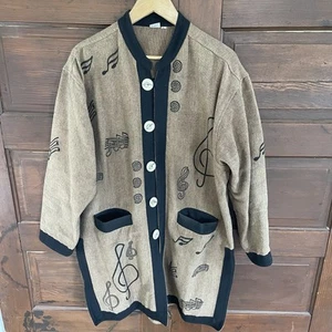Wool Blend Music Note Cardigan Jacket Long Blazer Art Teacher - Picture 1 of 9