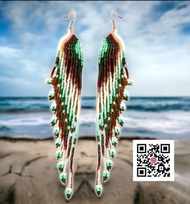 Handmade Native American Style Beaded Tassel Fashion* Earrings Super-Long Wings - Image 1 of 4