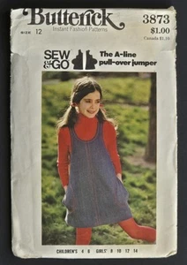 Vtg BUTTERICK Pattern 3873 UNCUT A-Line Pull-Over Jumper Children 4-6 Girls 8-14 - Picture 1 of 6