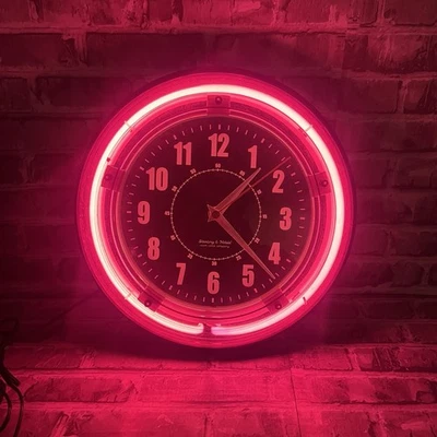 Sterling And Noble Electric Pink Neon Light Up Wall Clock 11” Analog Works - Image 1 of 4