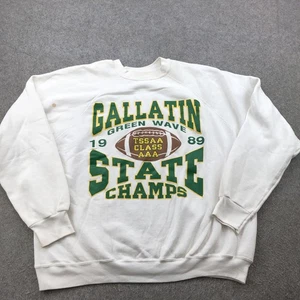 Vintage Gallatin Green Wave Sweatshirt Herren XL weiß State Champs Fußball 80er - Bild 1 von 11