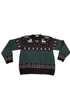 Vintage LL Bean Weihnachtspullover Damen klein 100% Wolle Rentier Grobstrick - Bild 1 von 6