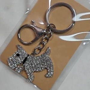 Silber Strass Hund Schlüsselanhänger Taschenanhänger Strass Kristalle Scottie Terrier - Bild 1 von 5