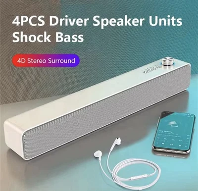 Bluetooth Subwoofer Soundbar Wireless Bass Stereo PC Lautsprecher TV Audio 52mm weiß - Bild 1 von 4