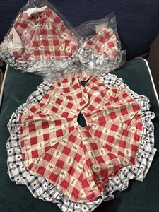 3 Mini VTG Christmas Tree Skirt Set 1980s Holiday  Gingham Gingerbread Ruffles - Picture 1 of 7