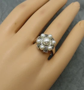 Anillo Vintage Plata Esterlina Cóctel Blanco Racimo Perla Talla 8 Floral 362f - Imagen 1 de 11