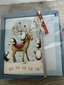 Christmas Cards Greeting Reindeer W Blue Background Snow & Penguins 18 Pk - Picture 1 of 6