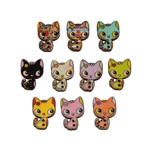 30pcs Cute Cat Wood Buttons for Crafts DIY Sewing Scrapbooking Decor 26x17mm - Picture 1 of 6