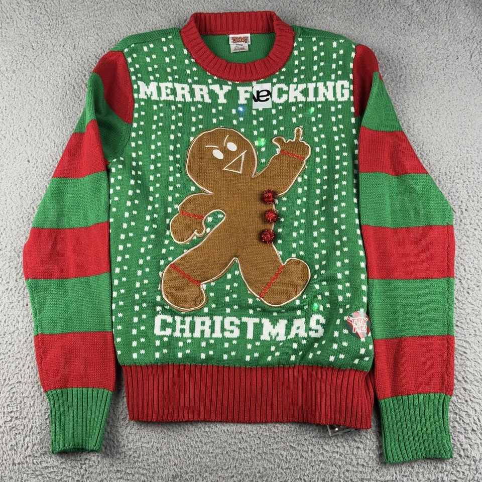Suéter Spencer Para Hombres S Verde Feliz F*cking Navidad Ligero Feo Foto 1 de 4