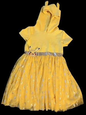 Girls' Hooded Pokemon Pikachu Tutu Dress  Yellow Sz Large 10/12 - Image 1 of 4