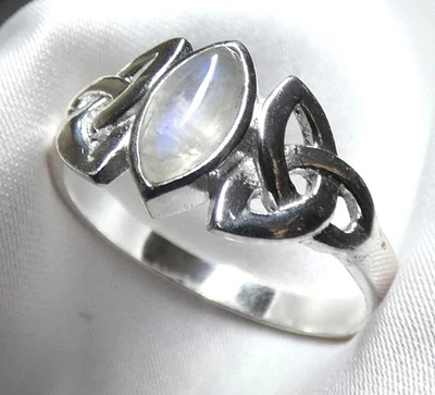Ring 925 Silber Gr. 18,8 (59)  Mondstein Navette "Keltischer Knoten" UNIKAT - Bild 1 von 4