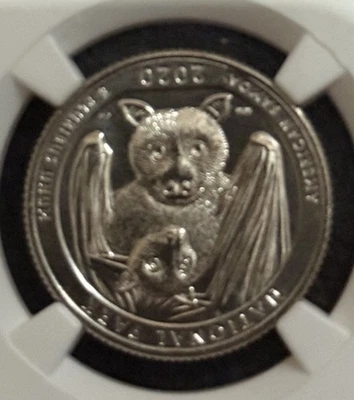 2020 W American Samoa Park NP Quarter 25c NGC MS 65 Privy Mark V75 Bat Coin NDay - Image 1 of 4