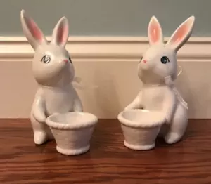 Target Spritz Easter Bunny Egg Cup Holders Ceramic 2023 Lot of 2 Spring Rabbits - Picture 1 of 4