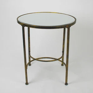 Antique Gold Round Accent Table with Mirrored Top - Vintage Decorative Furniture - Picture 1 of 6