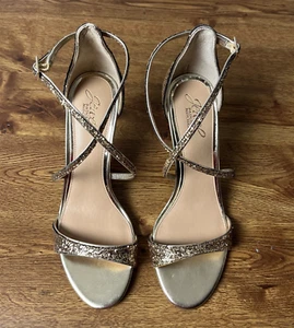 Jewel Badgley Mischka Women's Dimitra Sandals Gold Glitter Heels Size 9 - Picture 1 of 6