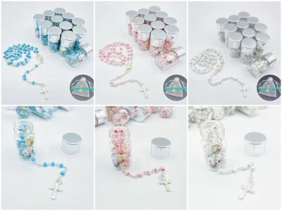 Rosario de bebé bendito en tarro de vidrio con tapa plateada de EE. UU. 4/12 piezas para favores de baby shower Foto 1 de 4