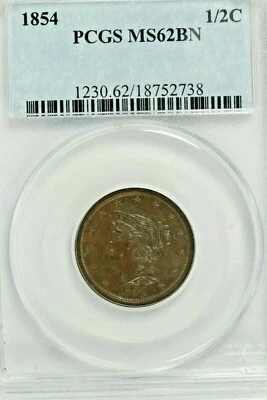 1854 Braided Hair Half Cent : PCGS MS62BN - Image 1 of 4